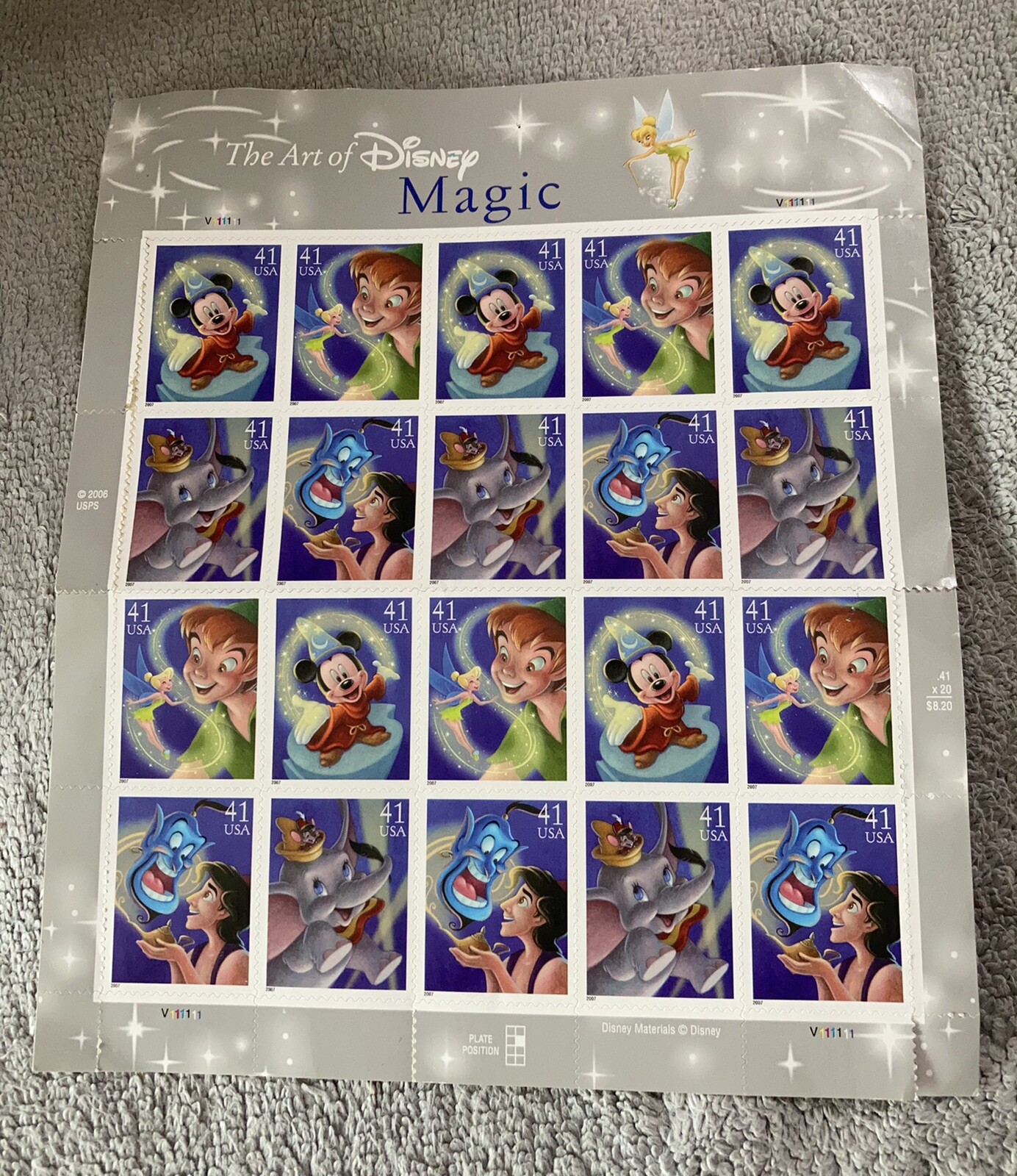 Mickey Dumbo Aladdin The Art of Disney Magic Group Of 20 41 cents stamp sheet