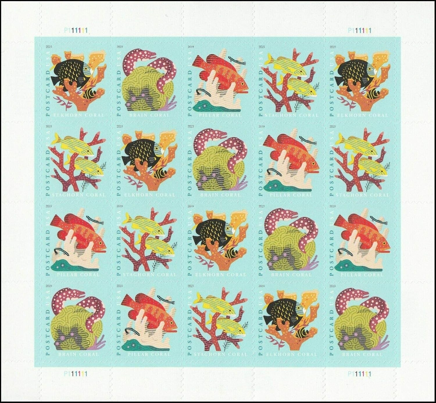 2019 Coral Reefs Postcard Rate Forever Sheet of Twenty Stamps Scott 5366