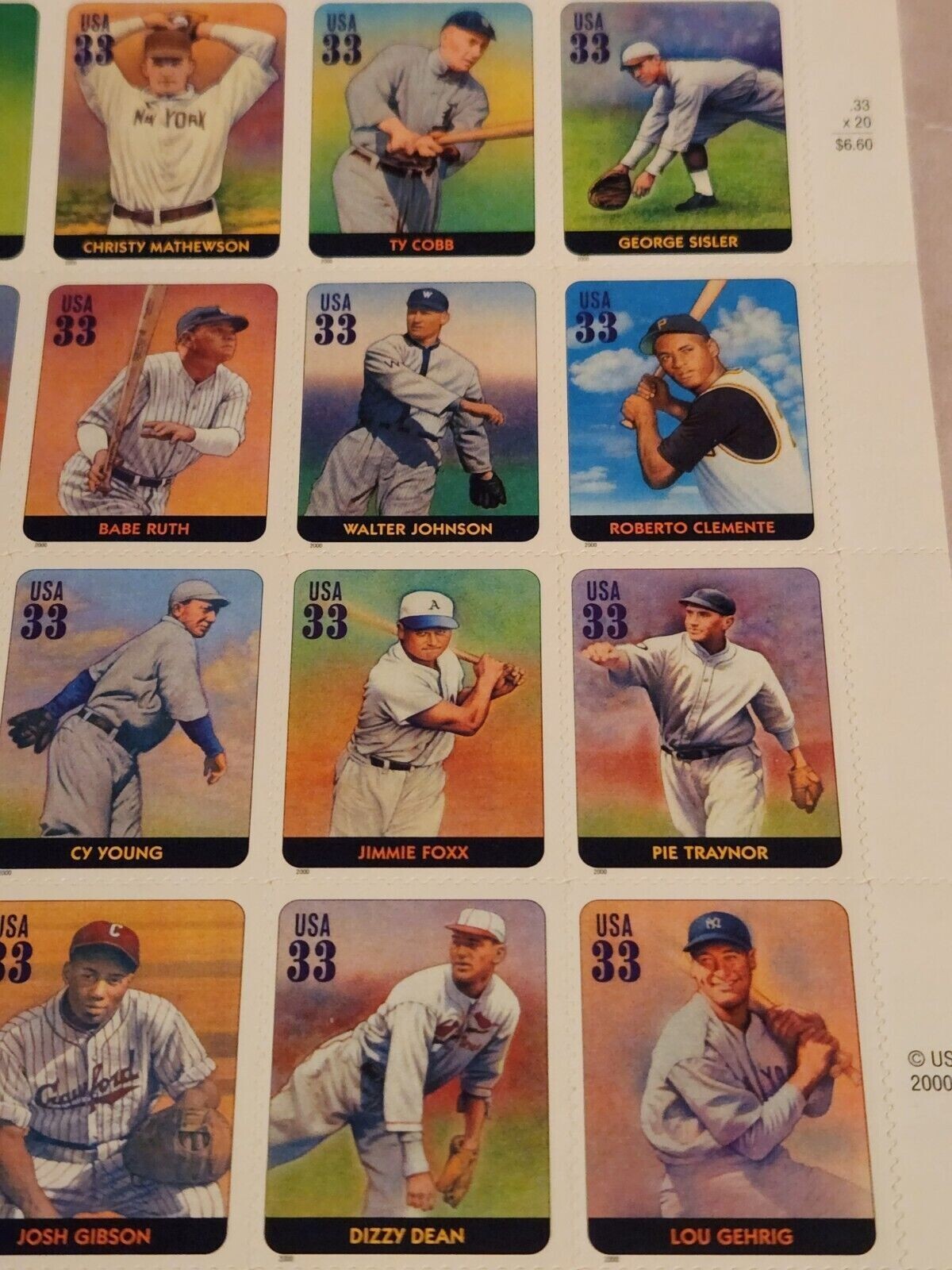 US Stamp Scott #3408 Pane of 20 Legends of Baseball Sheet 33 Cents face MNH