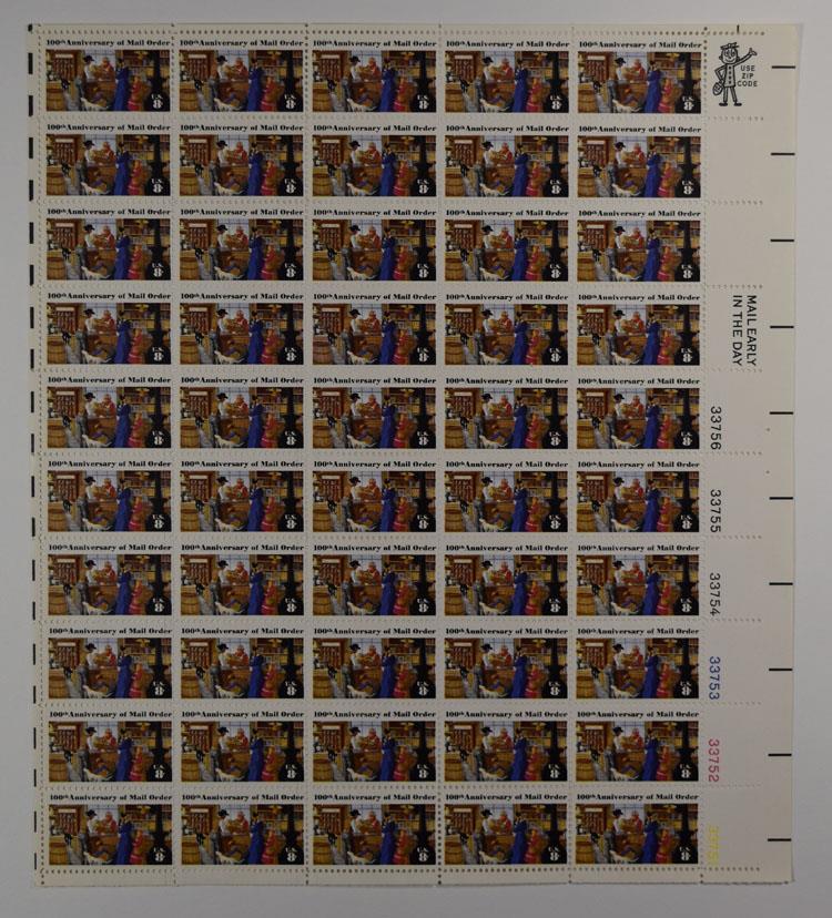 US SCOTT 1468 PANE OF 50 MAIL ORDER 100TH ANNIVERSARY STAMPS 8 CENTS FACE MNH