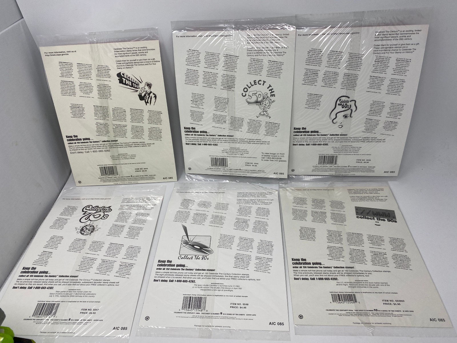 Sealed CELEBRATE THE CENTURY 1940-1990. Lot of 6 Sheets Set US Stamps NEW