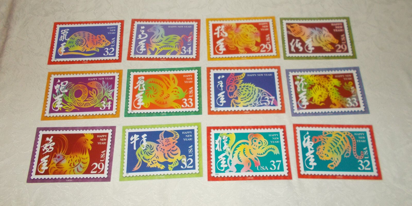 Lunar New Year USPS Stamp Postcards NEW Set of 12 Chinese zodiac animals