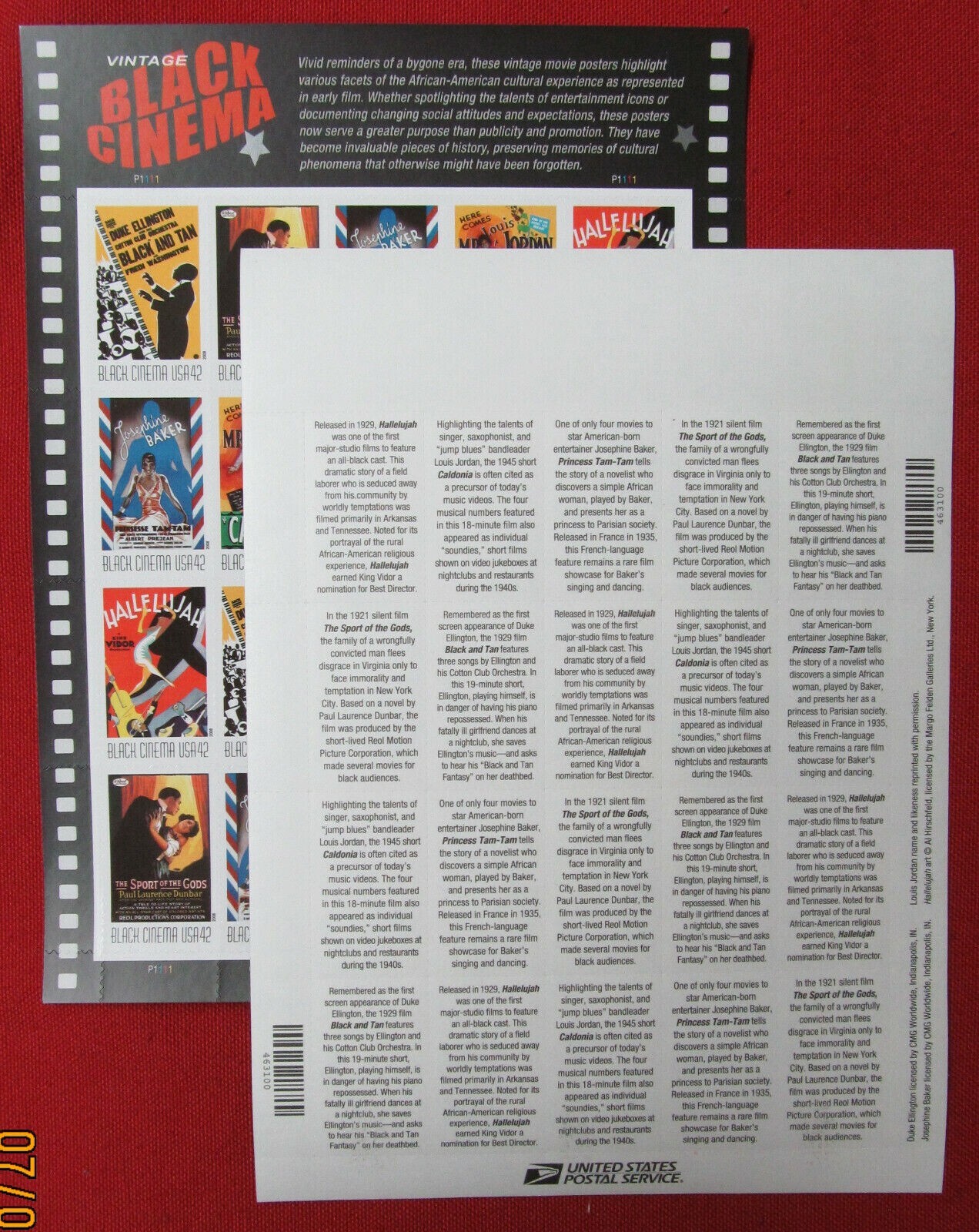 Three Sheets x 20 = 60 Of Vintage BLACK CINEMA 42¢ US USA Stamps. Sc # 4336-4340
