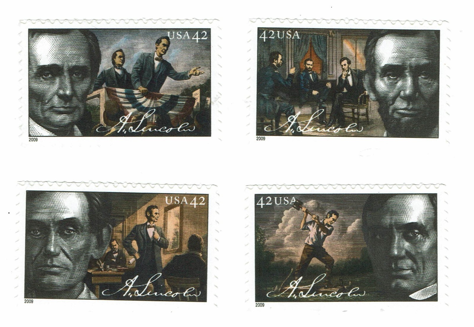 SCOTT 4380 – 4383 – ABRAHAM LINCOLN SET OF 4 SINGLES – MNH