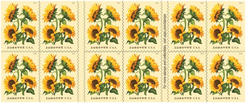 US Postage Stamps Sunflowers 2026 20ct