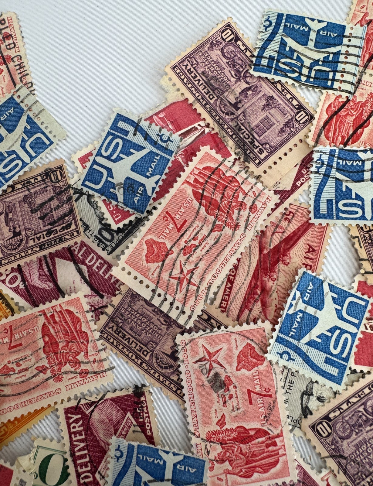 Vintage US Air Mail Special Delivery Stamp Lot 1950s-1960s Used Commemeratives