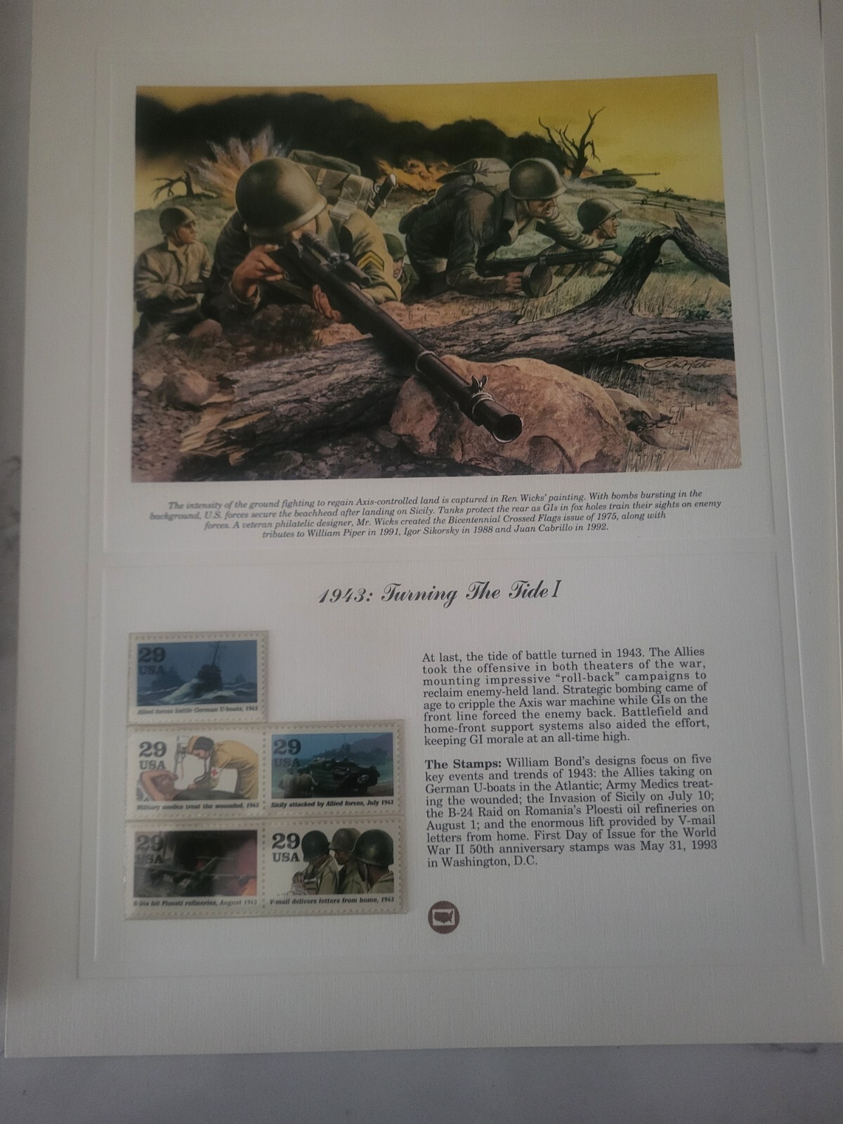 Donald Moss WWII Postage Stamp Art USPS SET OF 5 Farmable Gift (HTF Collectible)