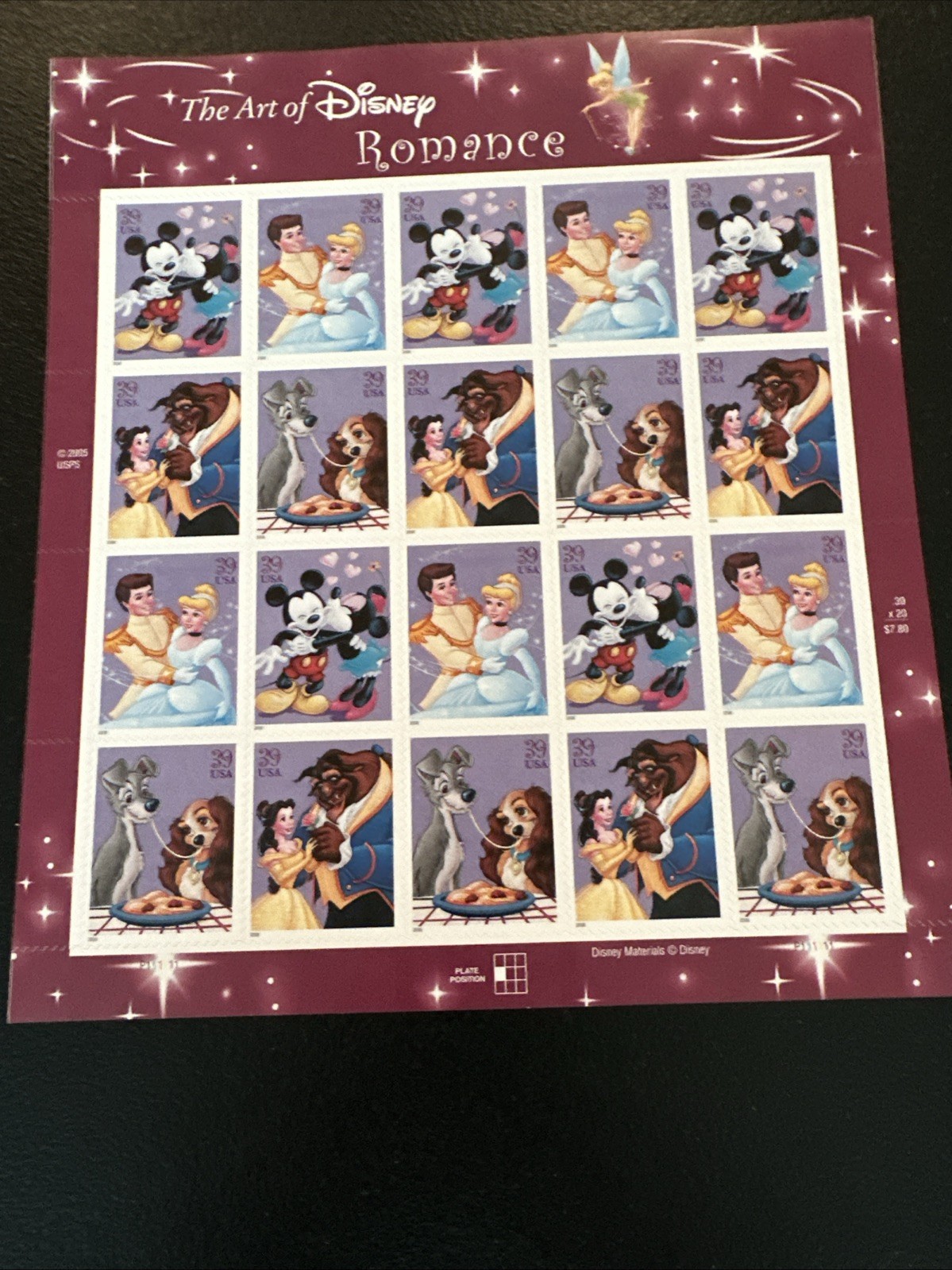 THE ART OF DISNEY Complete Set of 5 Differnt Full Sheets of 20 US Stamps 2004-08