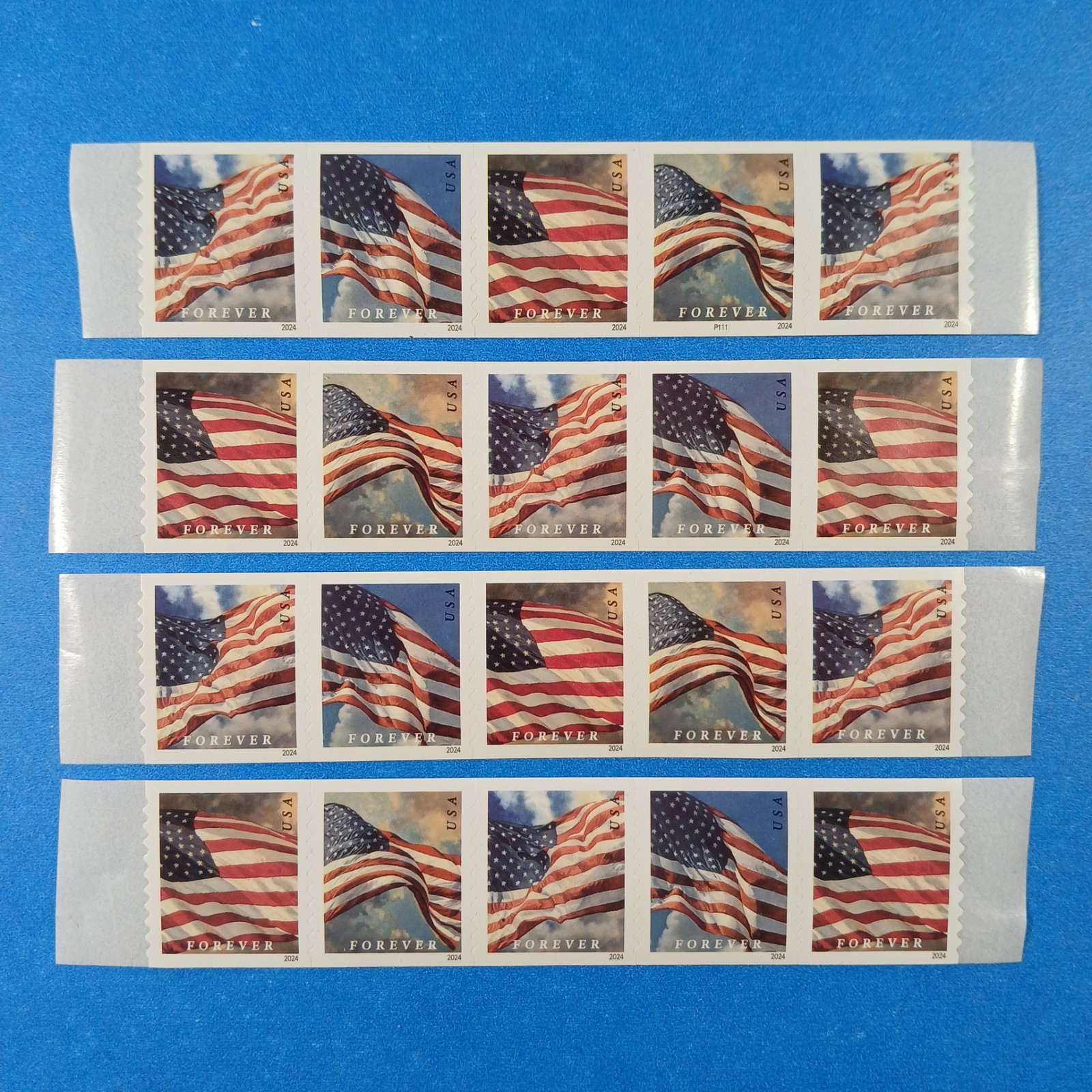 Forever Stamps 20 Self-Adhesive USA Flag from Coil NEW UNUSED Discount postage