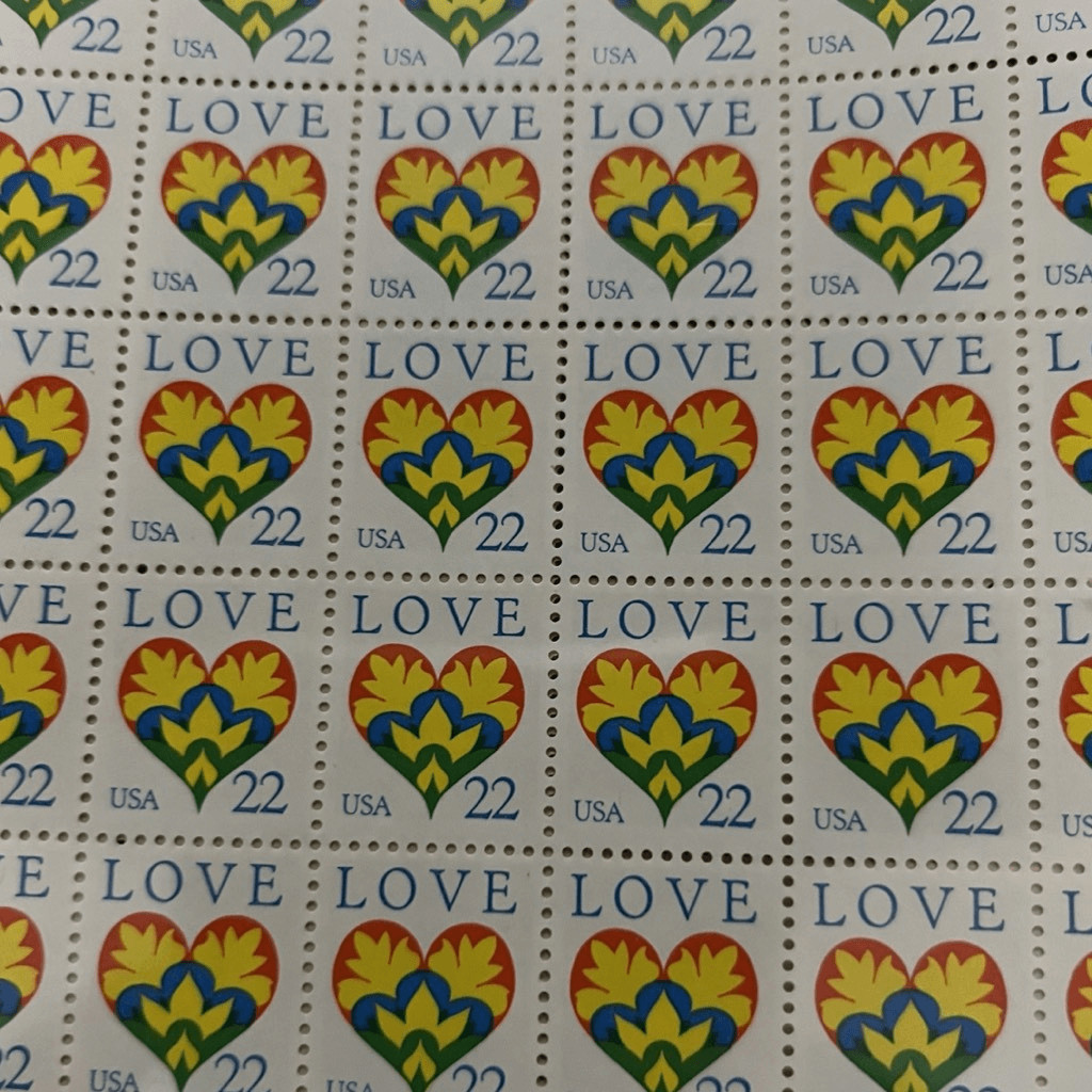 MNH 1987 Scott #2448 Colorful Heart Love 22 Cent Sheet of 100 Stamps