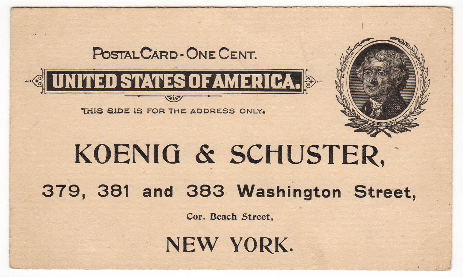 Postal Card – USA – Koenig & Schuster Advertising – Unused