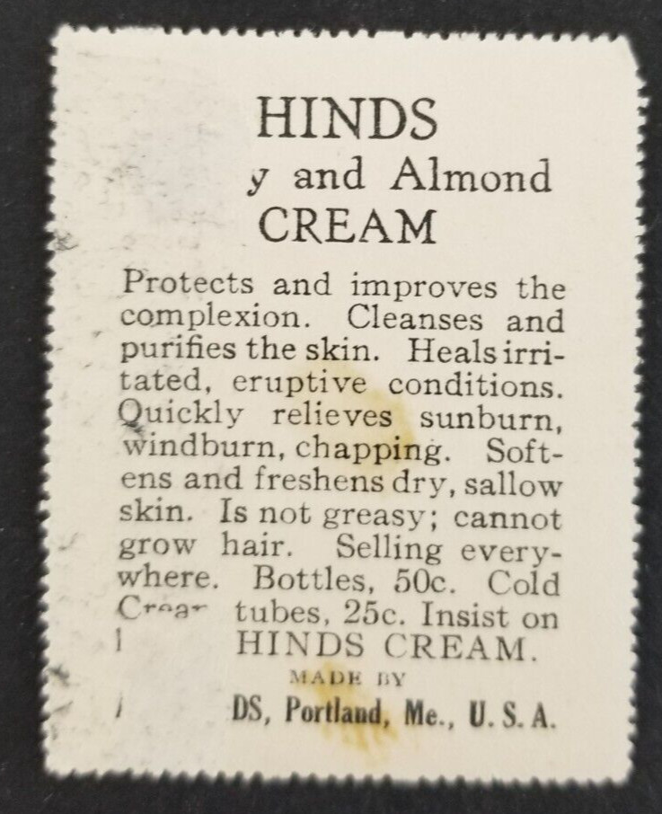Vintage Hinds Cream Airplane Aviation Poster Stamp (Has Back Wear)