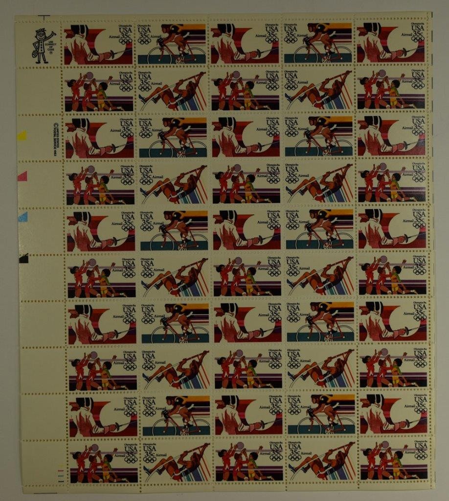 US SCOTT C109 – 112 PANE OF 50 OLYMPIC AIRMAIL STAMPS 35 CENT FACE MNH