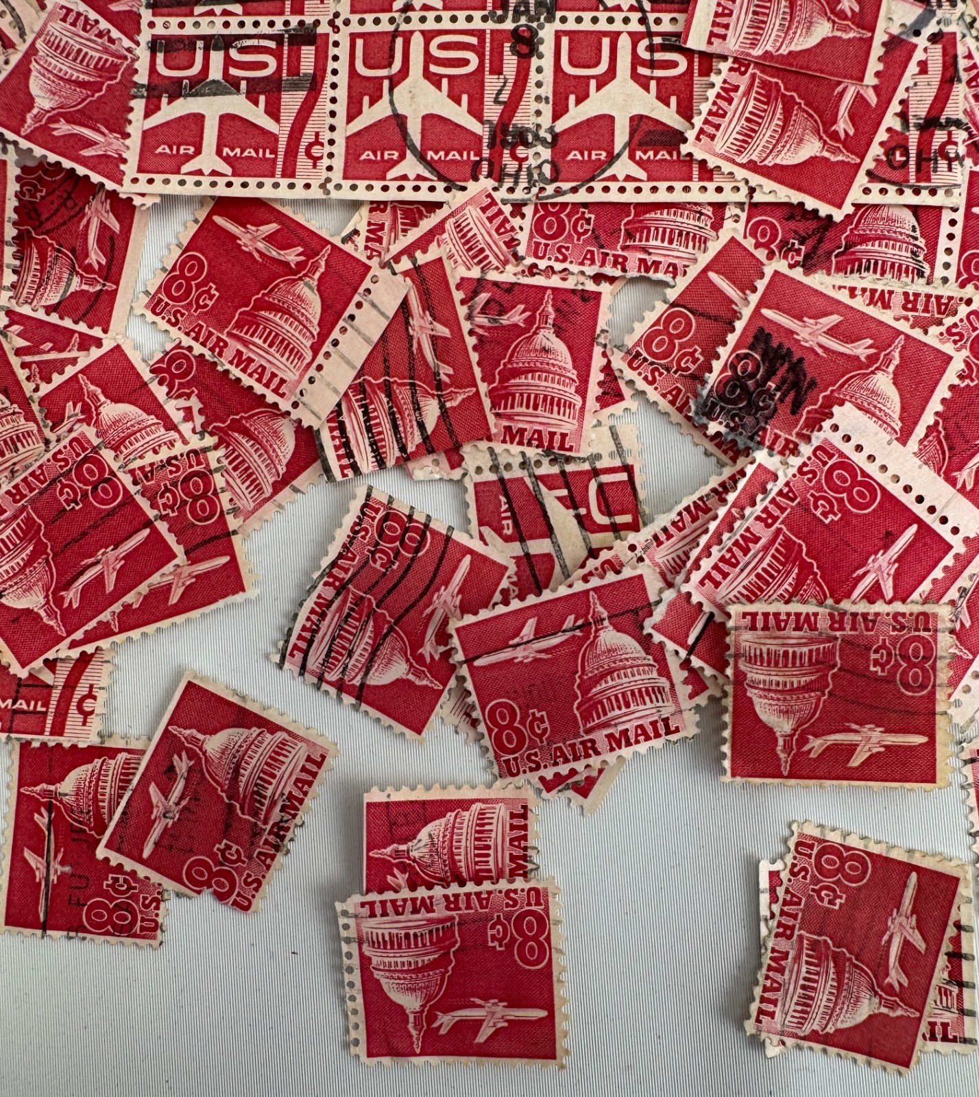 Large US Airmail Stamp Lot Scott C74 and C76 Used Mix, Jet Aircraft Aviation