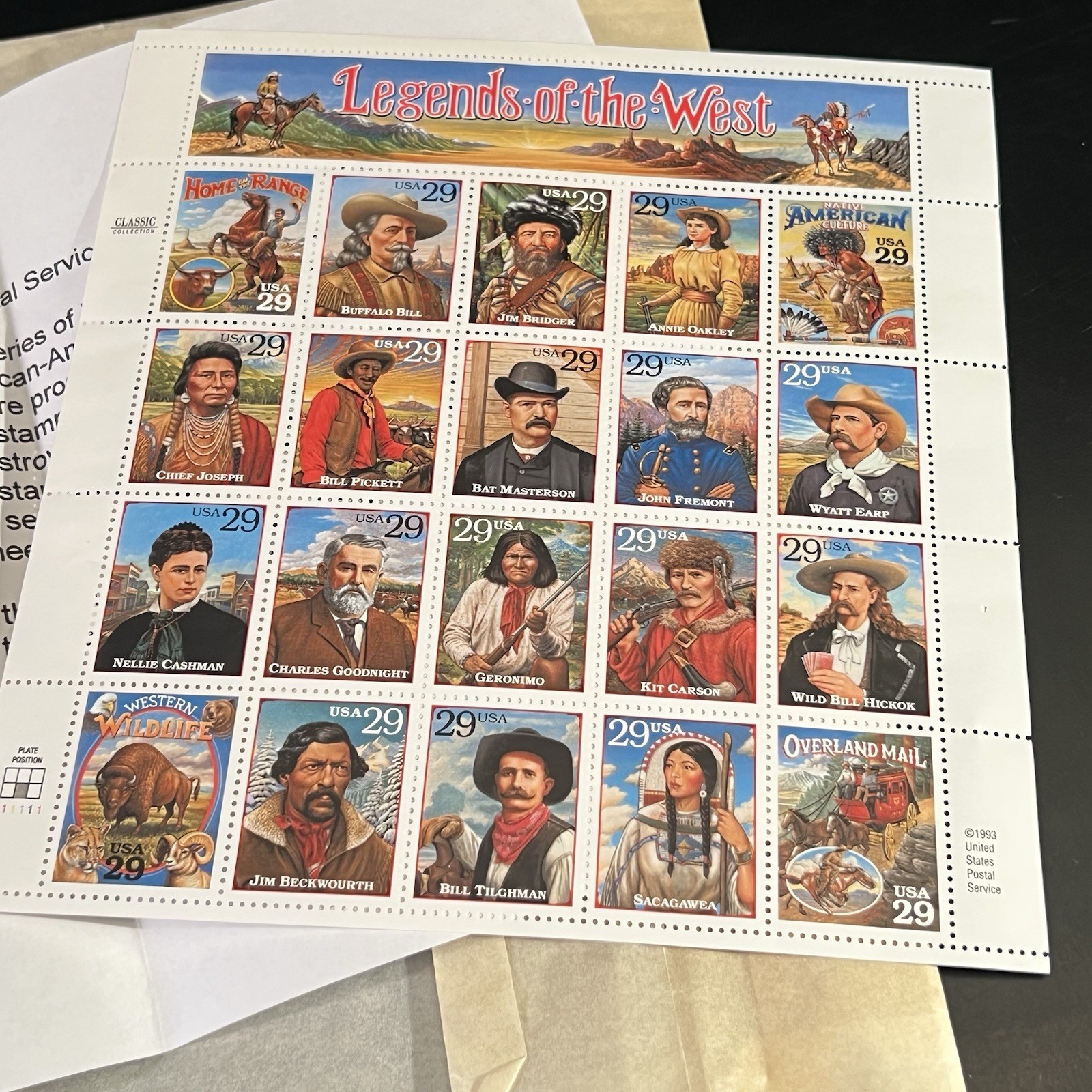 1993 Legends Of The West Stamp Sheet The Real Bill Pickett USPS Full Pane