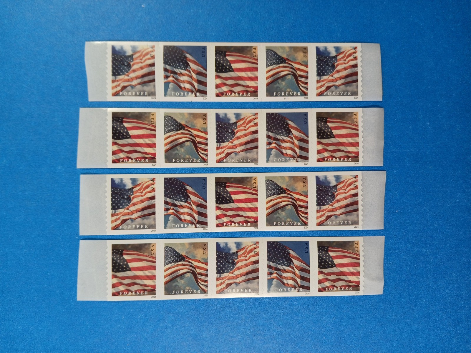 Forever Stamps 20 Self-Adhesive USA Flag from Coil NEW UNUSED Discount postage