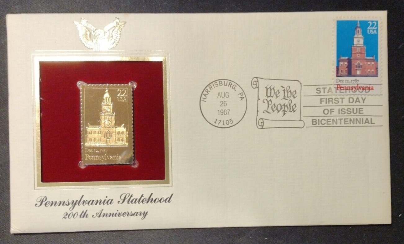 Pennsylvania Statehood 1987 FIRST DAY ISSUE 22 CENT STAMP GOLD 200th Anniversary