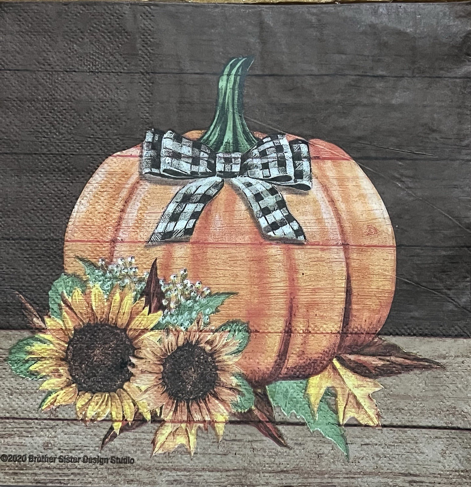 (TWO Individual LUNCHEON Decoupage Napkins – Halloween Pumpkin-sunflowers 6.5 “