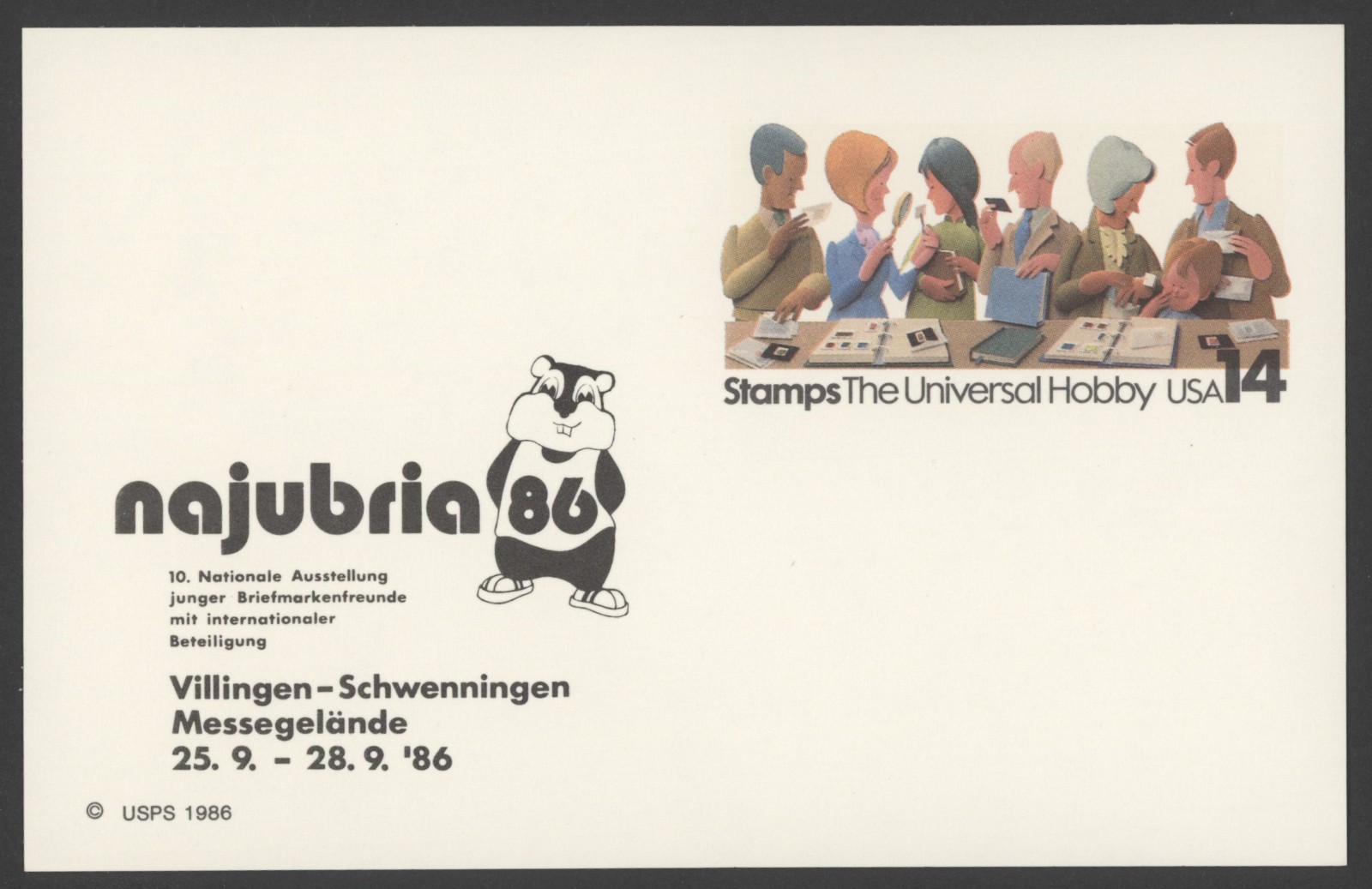 1986 US Scott #UX110, 14c Stamp Collecting Postal Card w/ Najubria Cachet, Mint