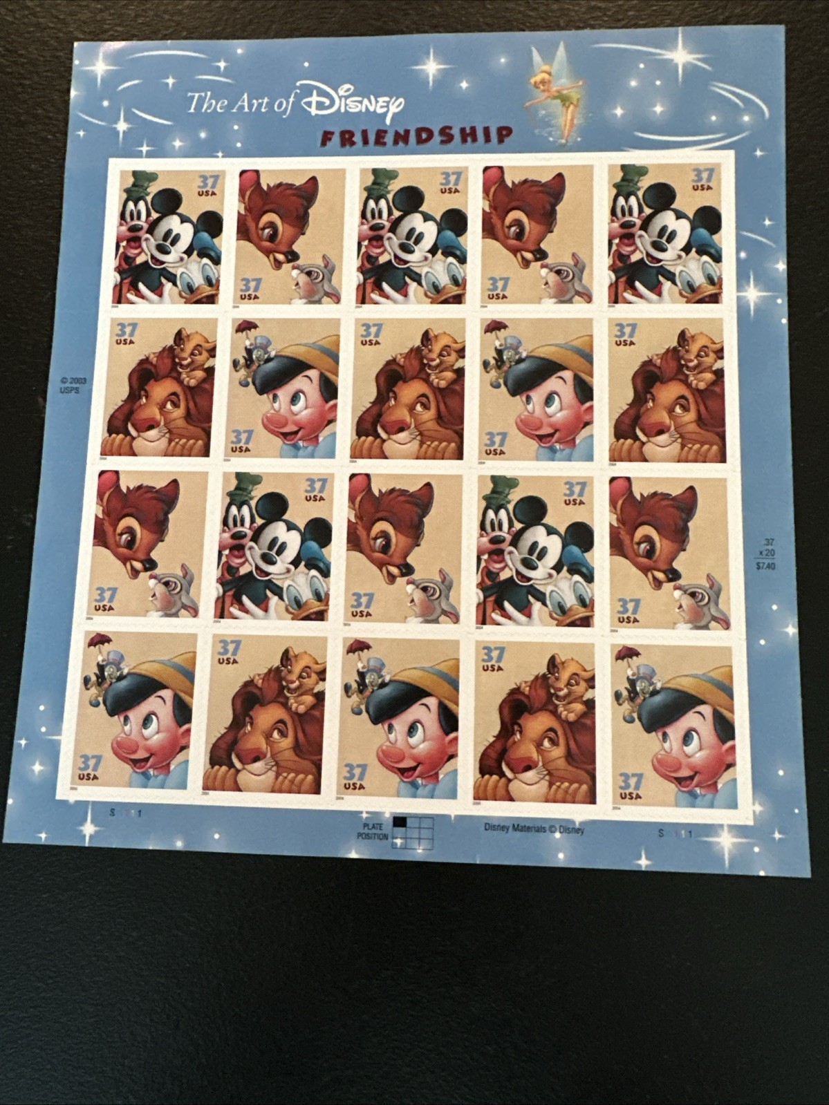 THE ART OF DISNEY Complete Set of 5 Differnt Full Sheets of 20 US Stamps 2004-08