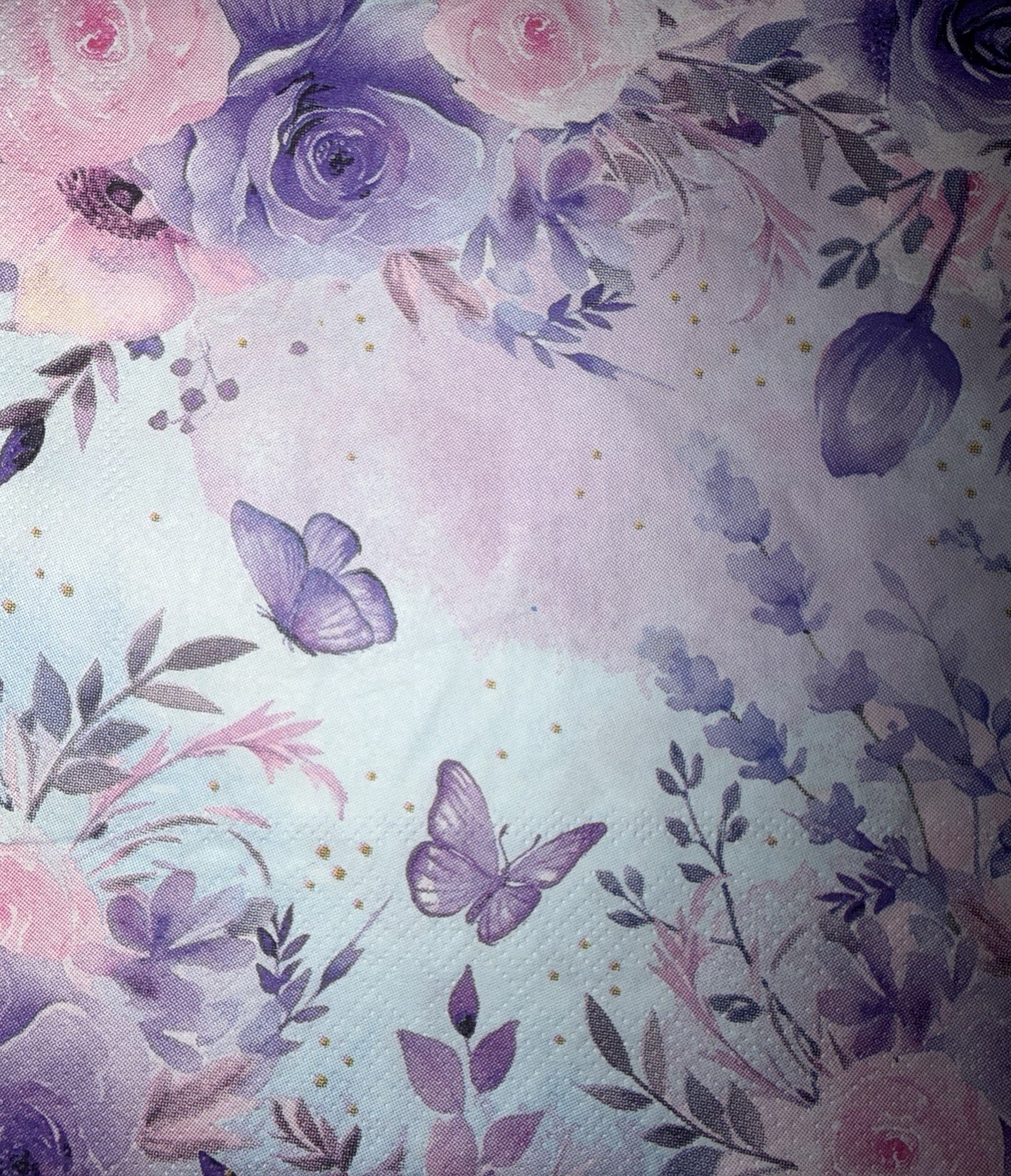 TWO LUNCHEON Decoupage Napkin Butterfly Watercolor Pink Purple Flowers/ 6.5”