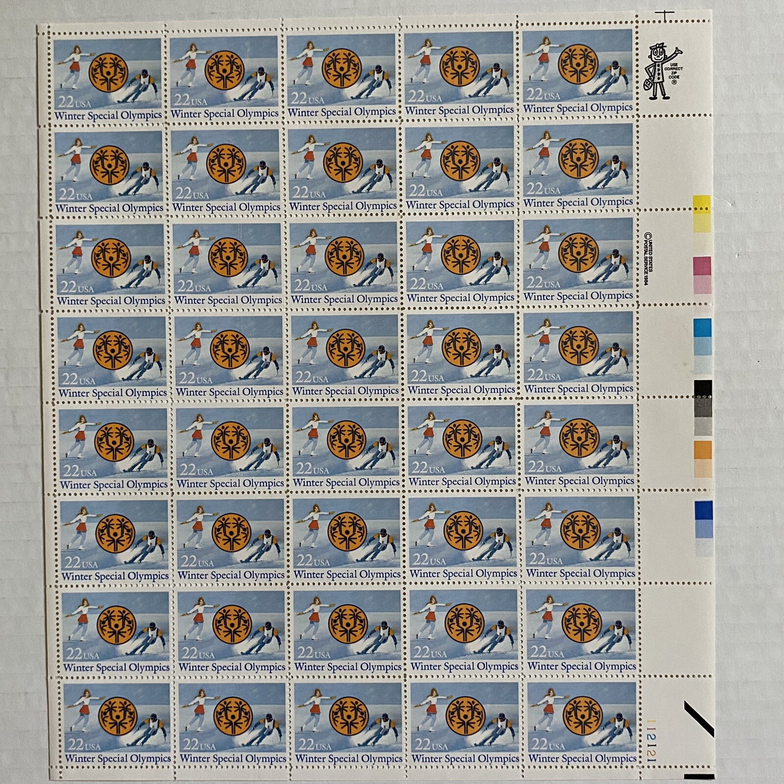 Special Olympics Stamps Scott 2142 Full Sheet Winter 22 Cents MNH Ski Skate 1984