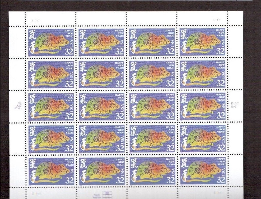 STAMPS FULL SHEET # 3060 Chinese Lunar New Year of the Rat 32 cent 1996