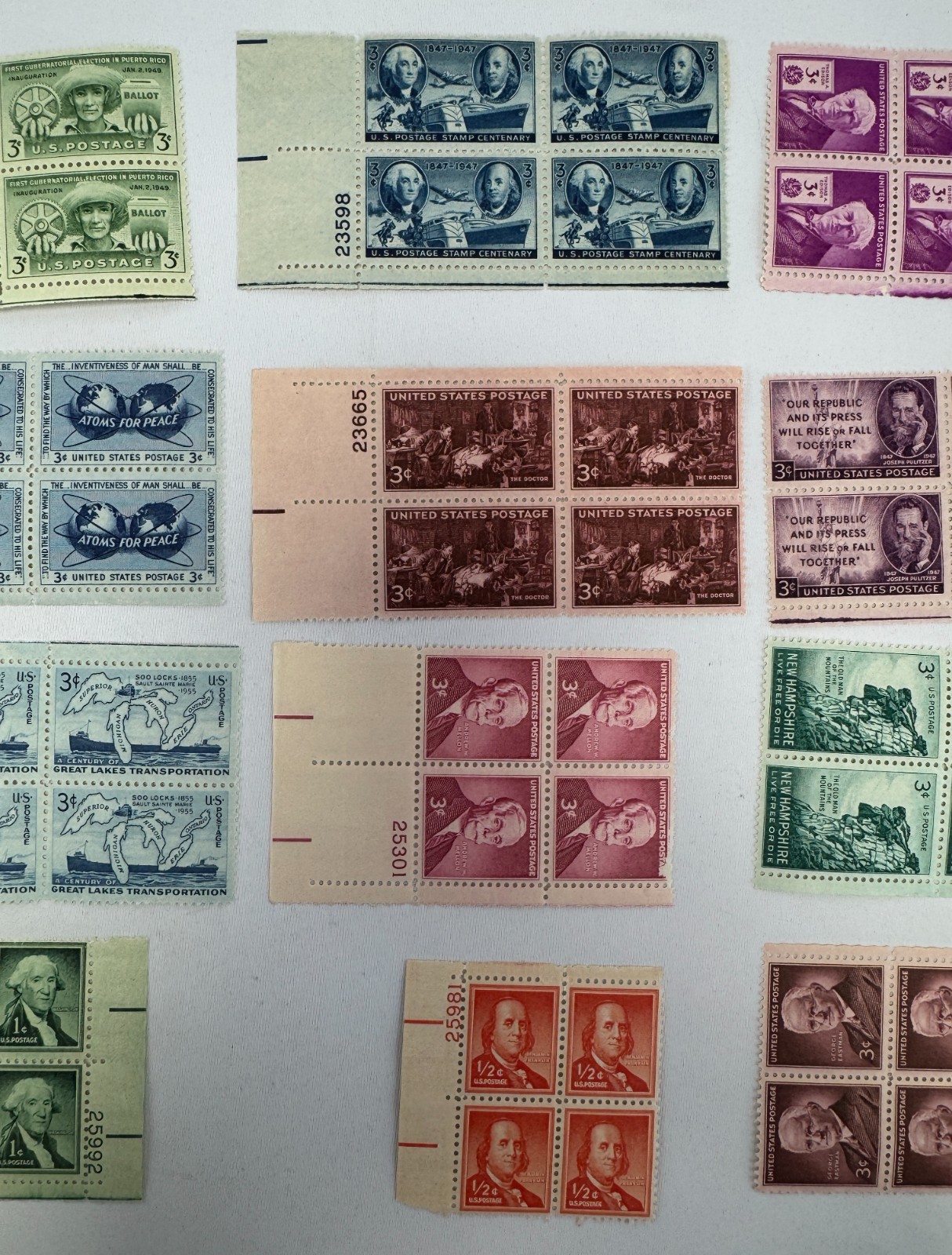 Vintage Mint US Plate Blocks and 1947 CIPEX Souvenir Sheet Presidents Americana