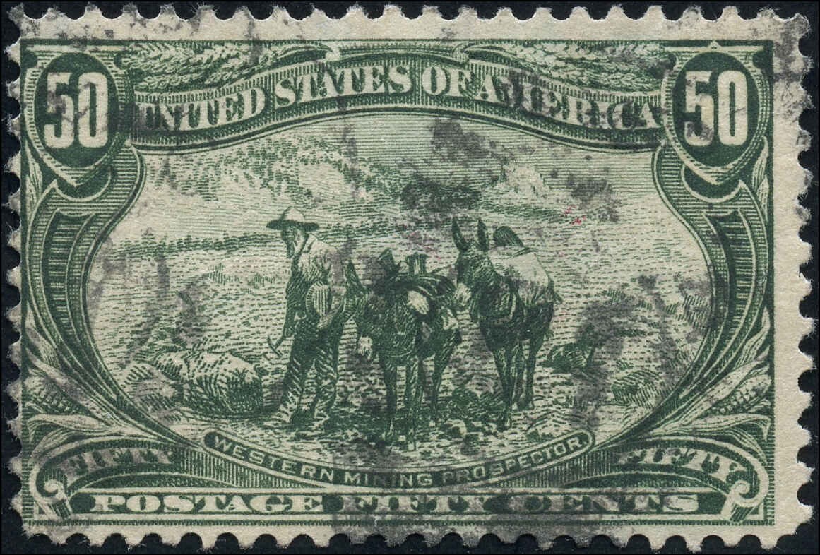 USA Used F+ 50c Scott #291 1898 Western Mining Prospector Stamp