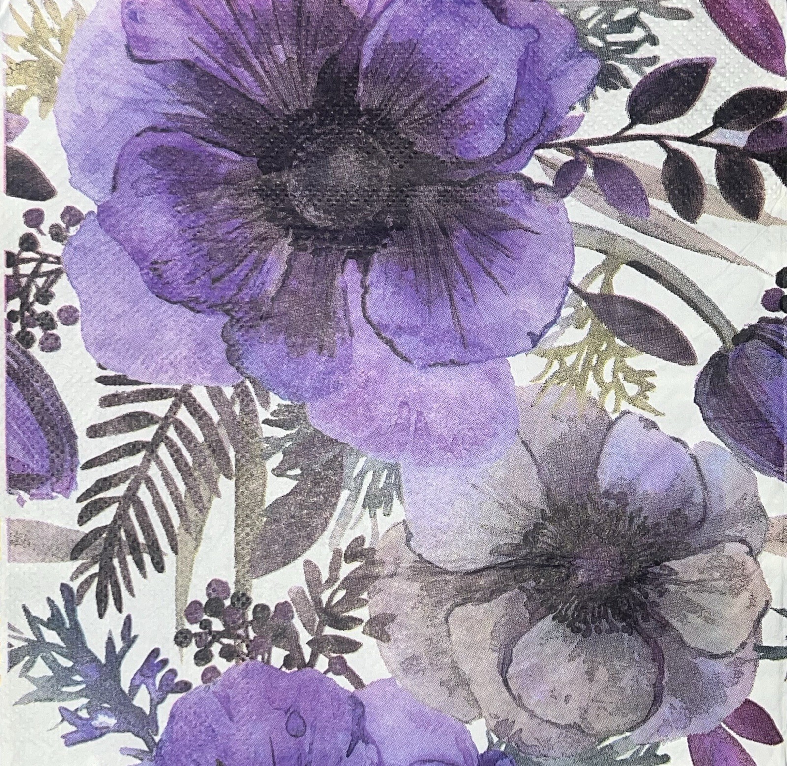TWO Paper LUNCHEON Decoupage Craft Napkins Watercolor Purple Flowers/Floral 6.5”