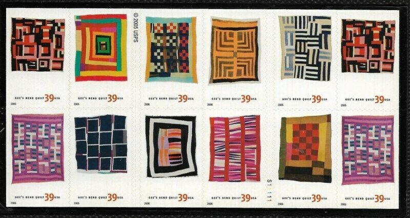 One (1) Booklet of 20 QUILTS OF GEE’S BEND 39¢ US Postage Stamps. Sc # 4089-4098