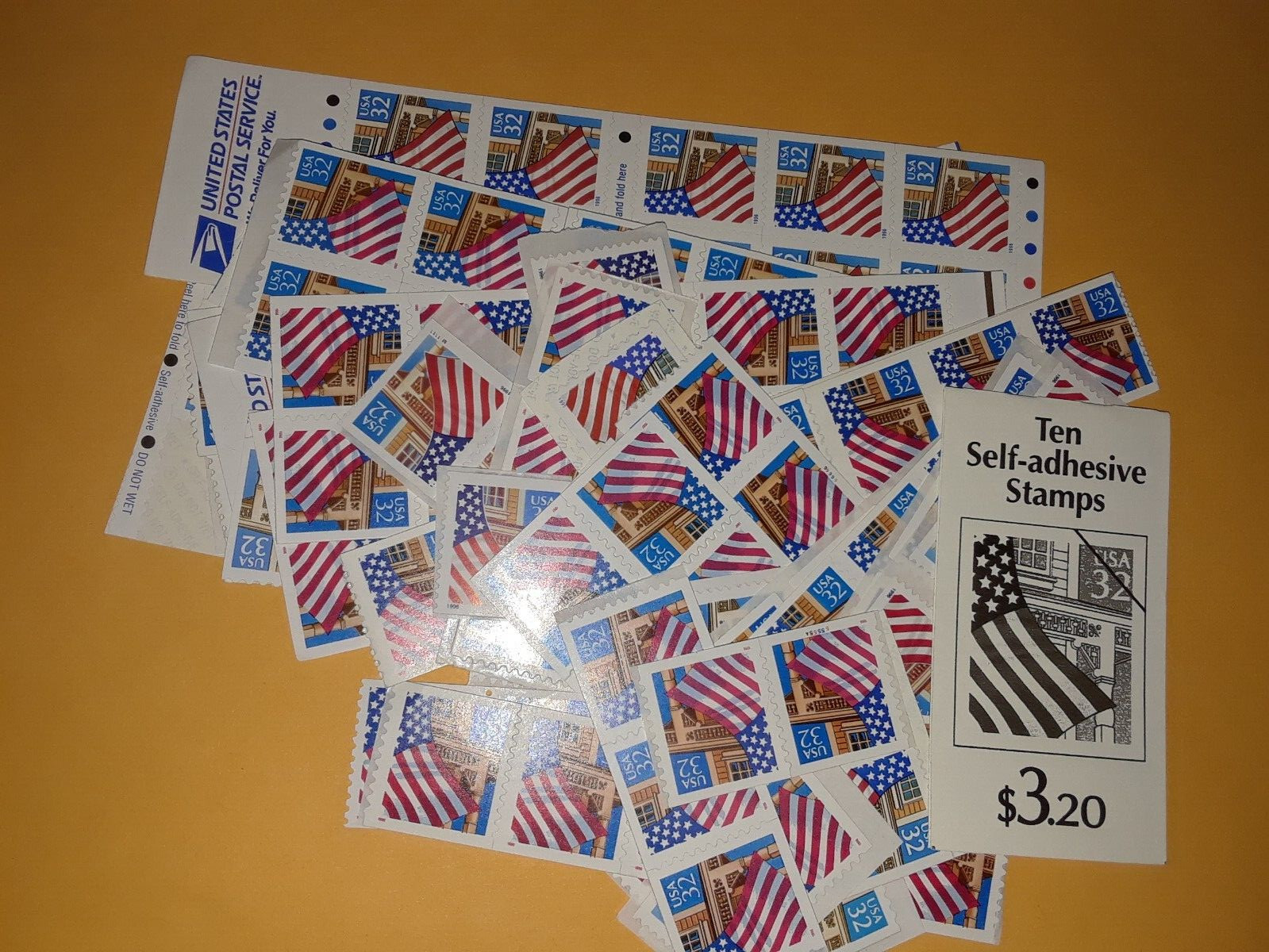 Unused 70 of Strips & Singles of 32¢ Flag Over Porch US Postage Stamps FV $22.40