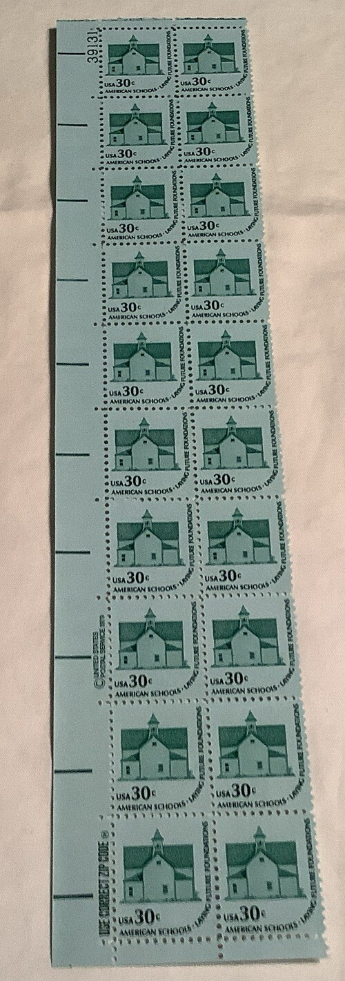 Block of 20 USPS 30-Cent Americana Issue Stamps s1606 MNH Morris Township School