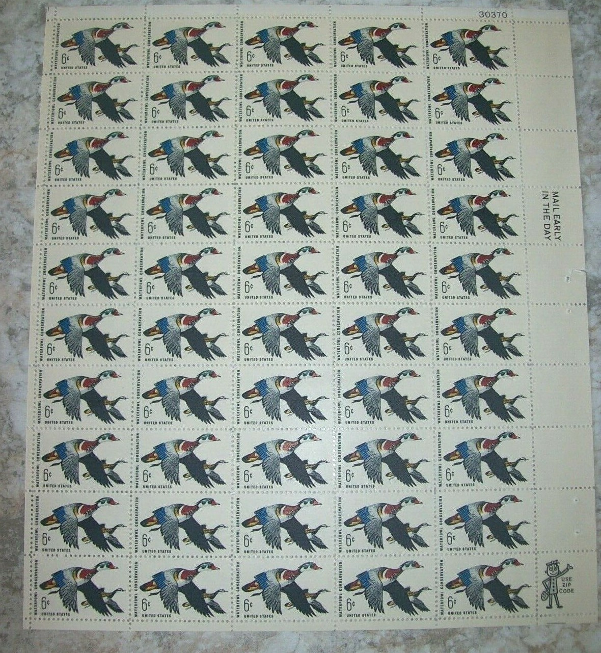 Estate Find Postage Stamps Full Sheets, Lot of 10, Denominations 6 Cents,