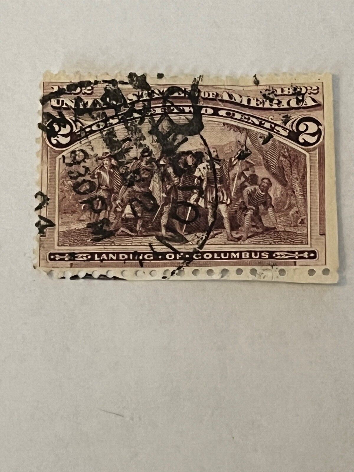 🔥Landing of Columbus 1893 Rare 3 Side Perforations Stamp. 2 Cents.