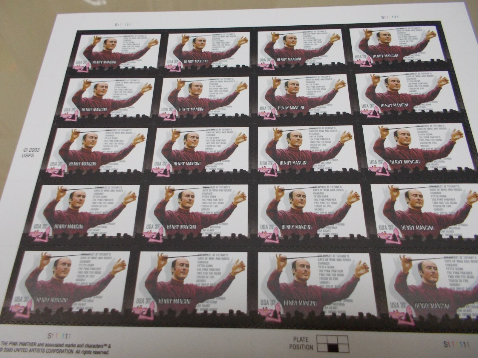 #3839 HENRY MANCINI COMPOSER SHEET OF 20 37 CENT STAMPS 2003 MNH Free Shipping