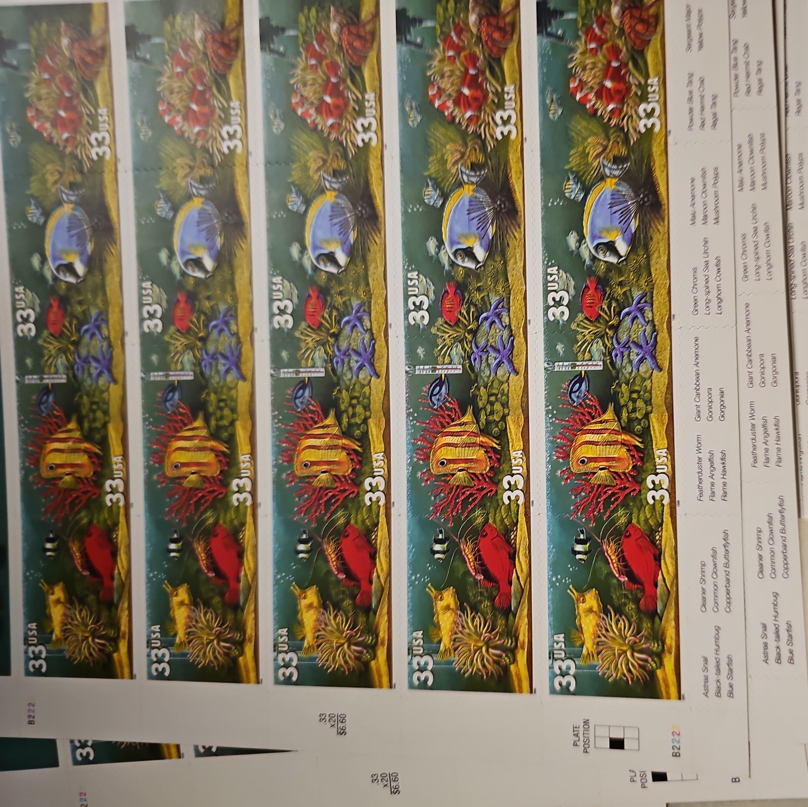 Three Sheets x 20 = 60 of AQUARIUM FISH 33¢ US Postage Stamps. USA # 3317-3320