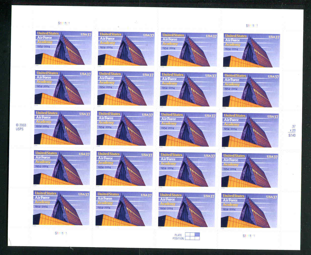 Scott 3838 Air Force Academy 37¢ 2004 Sheet MNH