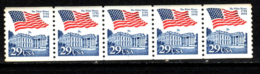 US Stamps – 29¢ Flag/White House – Plate #7 Coil Strip of 5 MNH stamps SC#2609