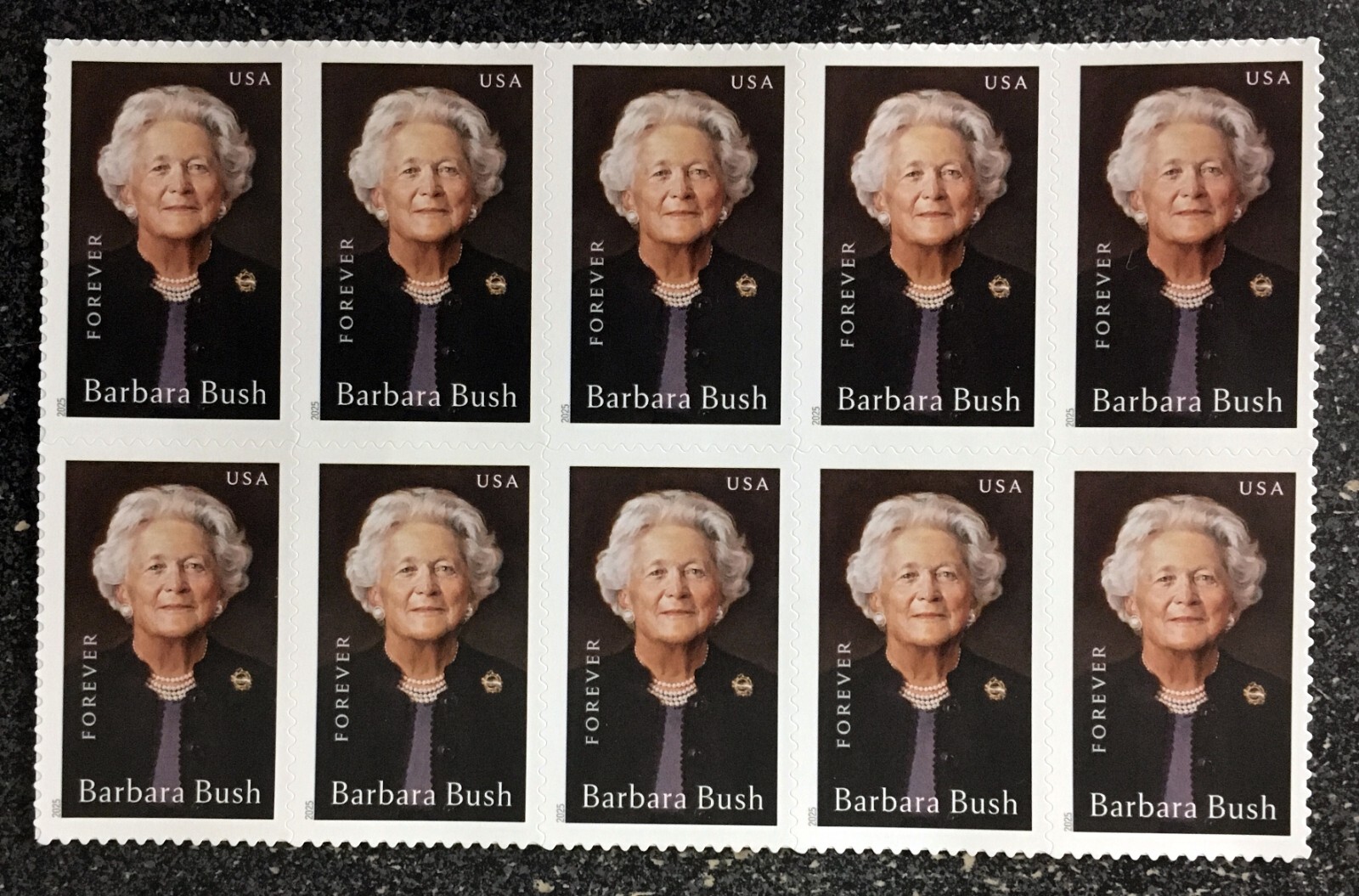 2025USA Forever Barbara Bush – Block of 10 mint postage
