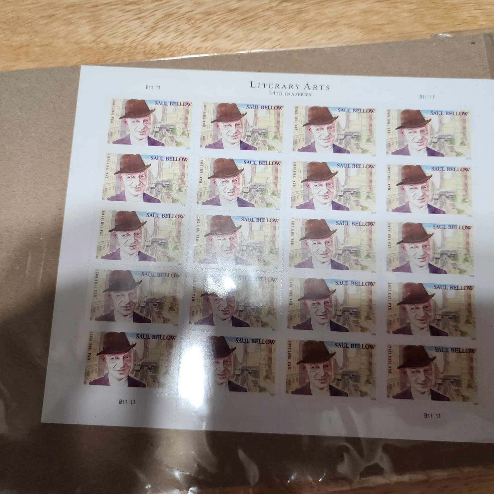 USPS 2024 Saul Bellow Pane of 20 Three Ounce stamps $1.36 Sealed