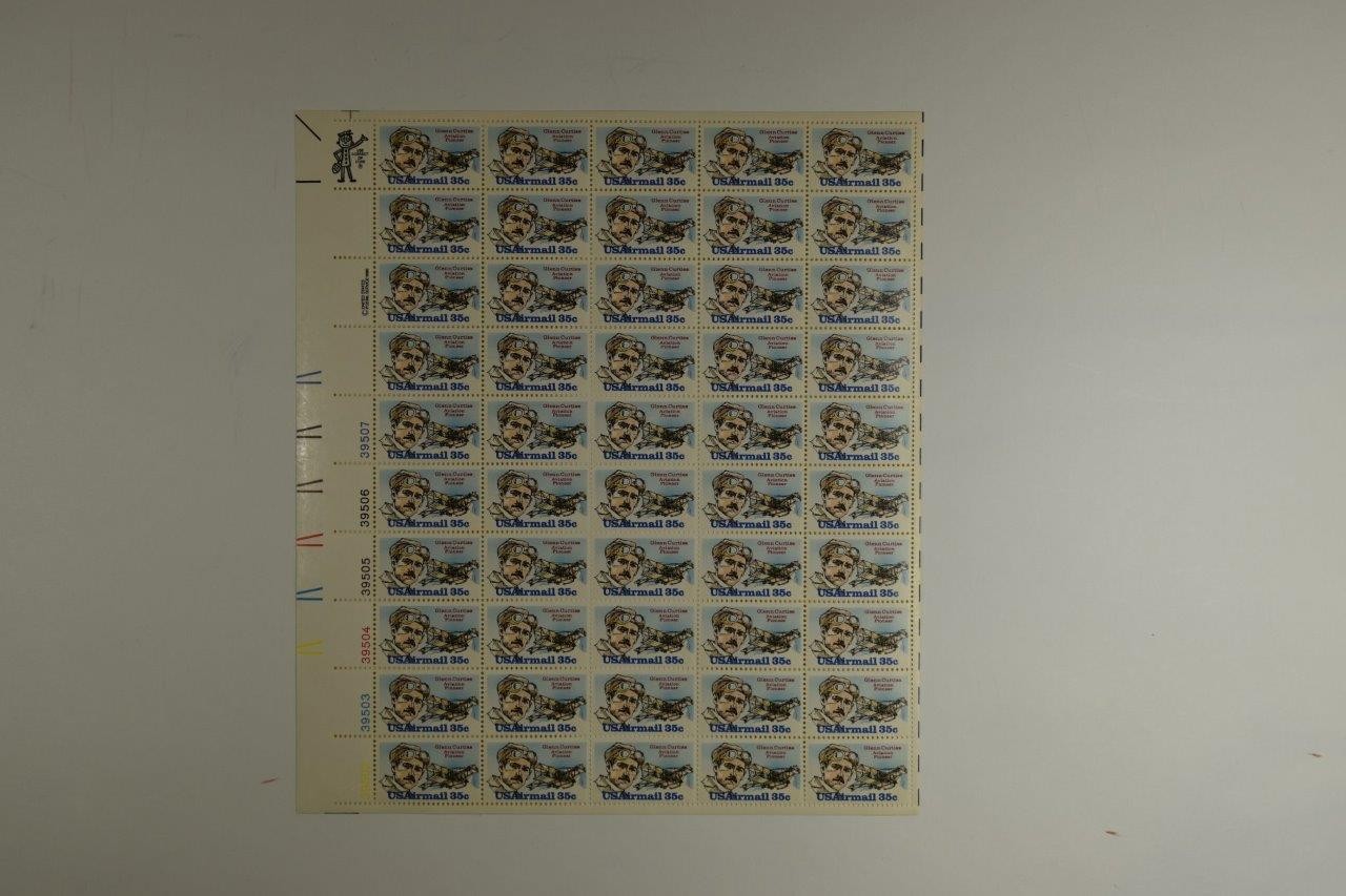 US SCOTT C100 PANE OF 50 GLENN CURTISS US AIR MAIL STAMPS 35 CENT FACE MNH