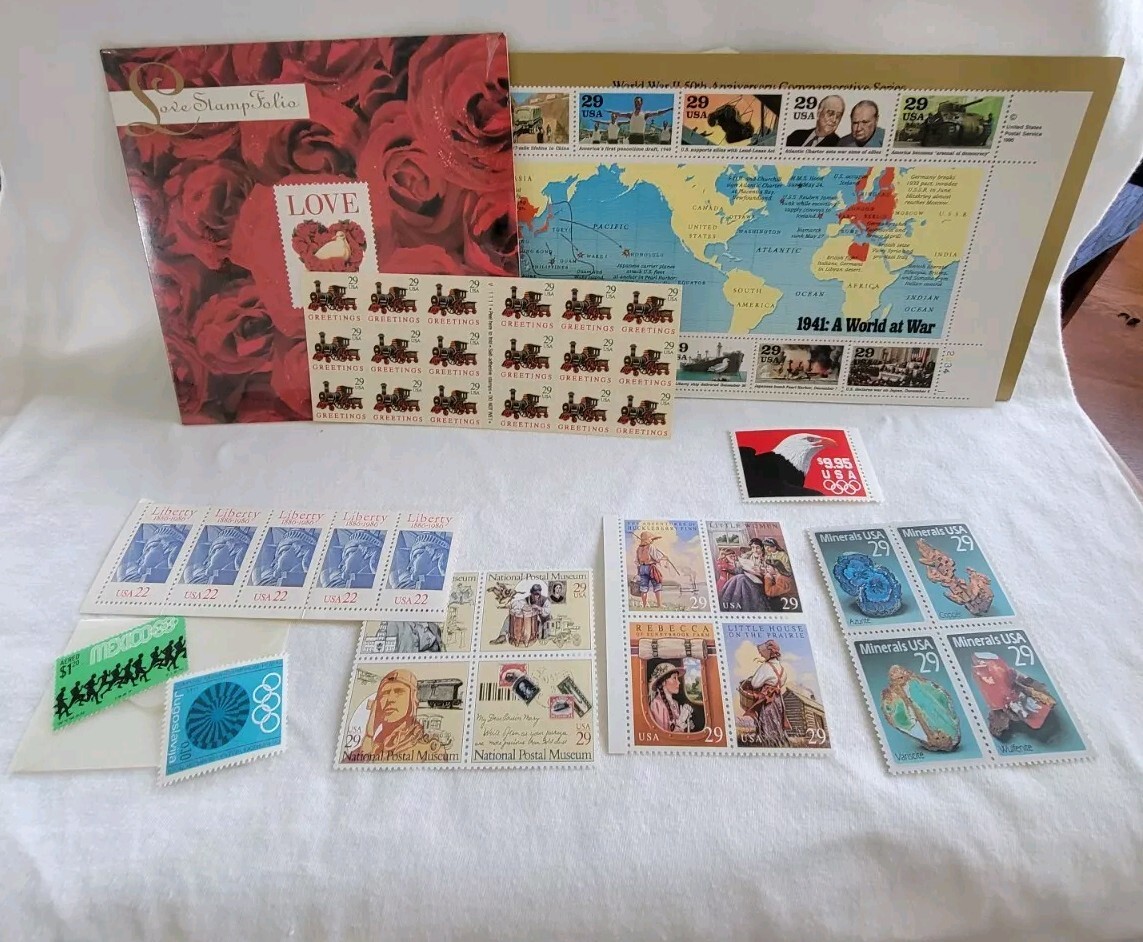 Lot Of USPS Postage Stamps 90s WWII Love $9.95 Eagle Minerals Liberty Mexico