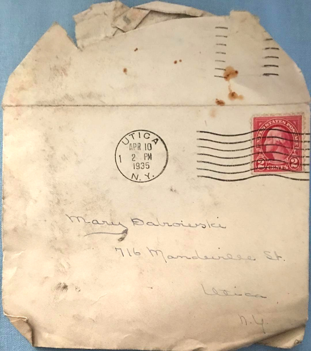 APR 10 2 PM 1935 – 2 cents Washington canceled stamp on U.S. envelope #KBR