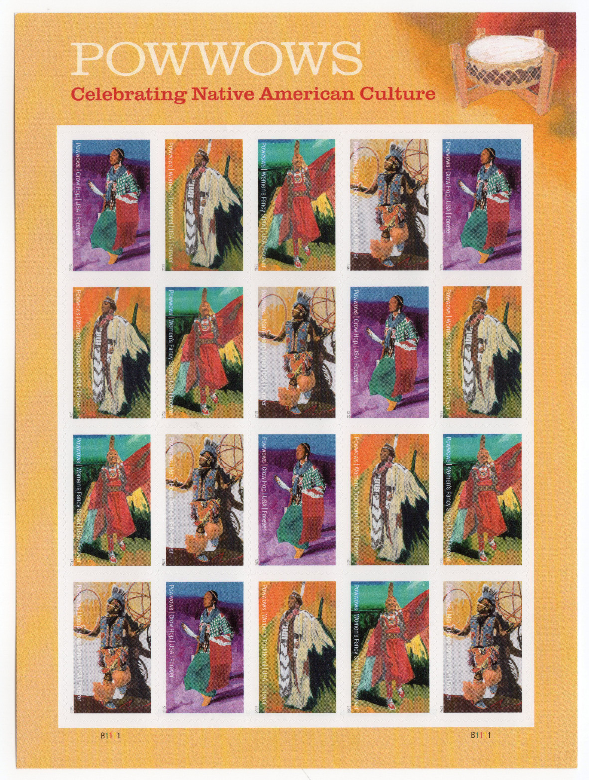 USPS PowWows Native American Culture Sheet of 20 Forever Stamps – MNH (5196a)