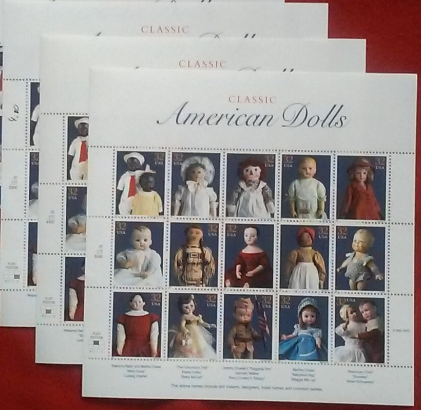 Five Souvenir Sheets x 15 = 75 CLASSIC AMERICAN DOLLS 32¢ US USA Stamps Sc# 3151