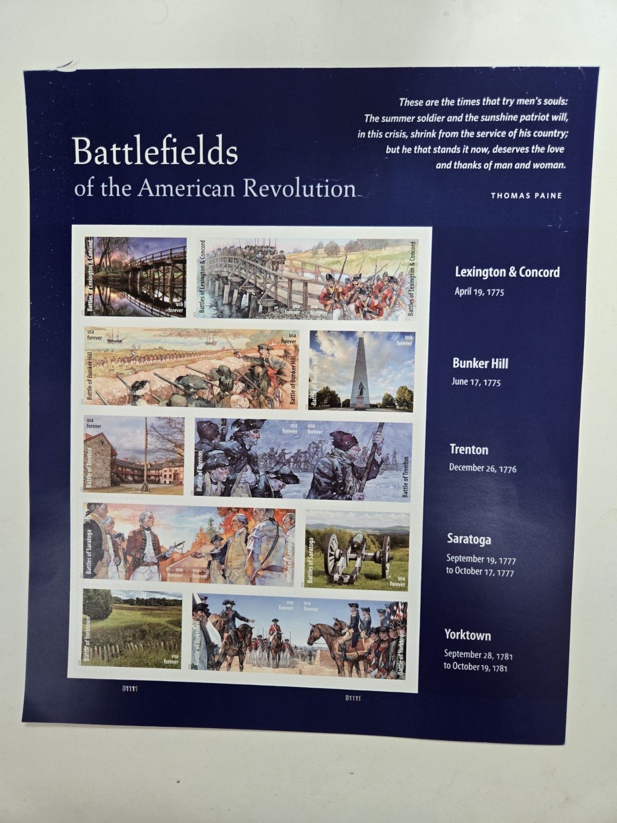 USPS Battlefields of the American Revolution Sheet of 15 Stamps – MNH