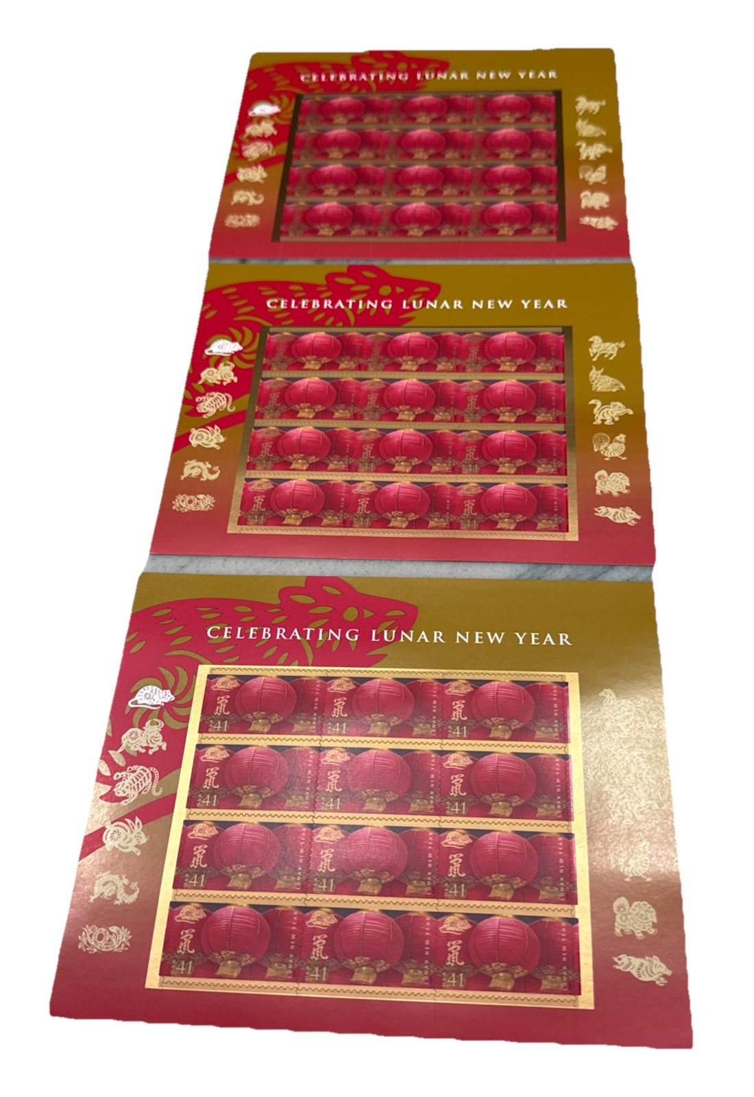 3 Sheets of CHINESE LUNAR NEW YEAR (YEAR OF THE RAT) 41¢ US Postage Stamps.