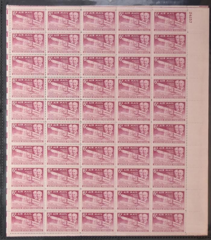US SCOTT C45 PANE OF 50 WRIGHT BROTHERS AIRMAIL STAMPS 6 CENT FACE MNH