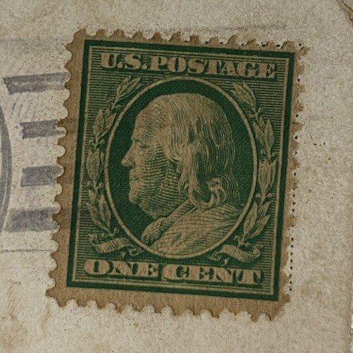 US Postage 1 Cent Green Used Single Stamp on Cover, Historical Figures